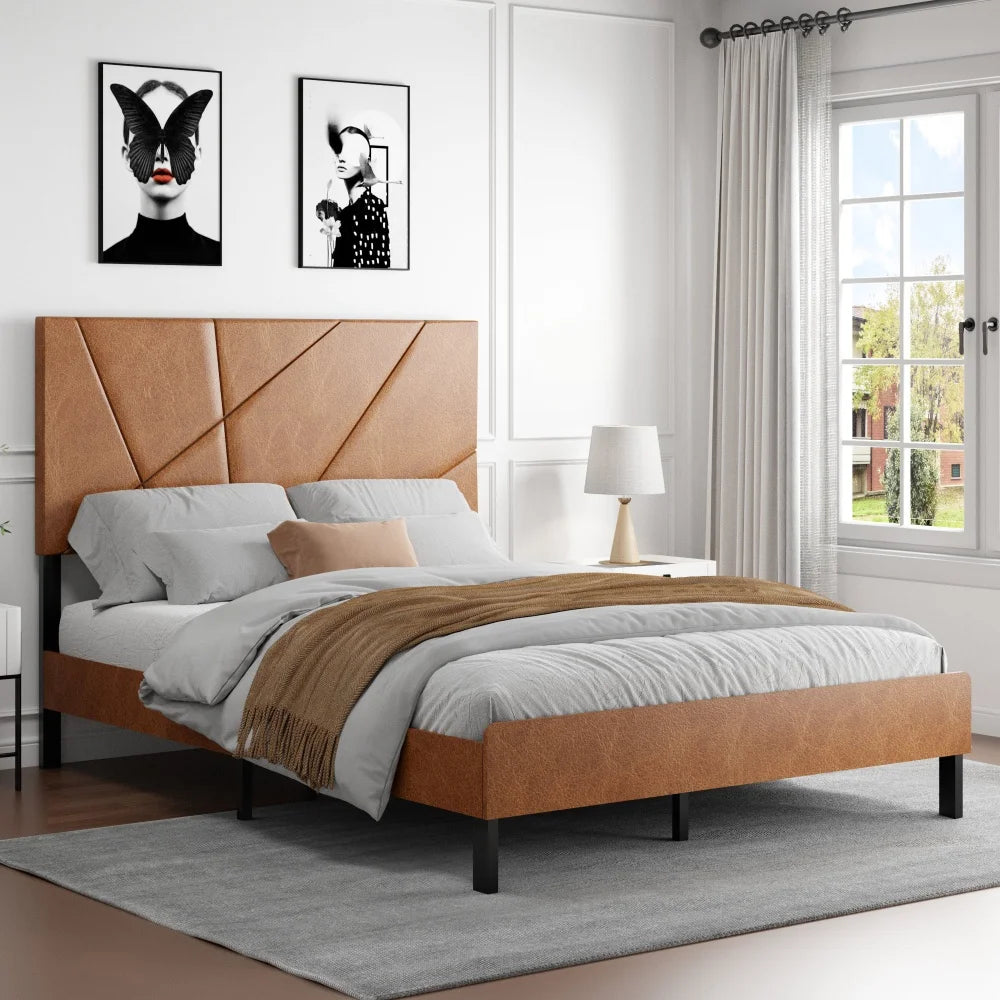 Geometric Upholstered Platform Bed