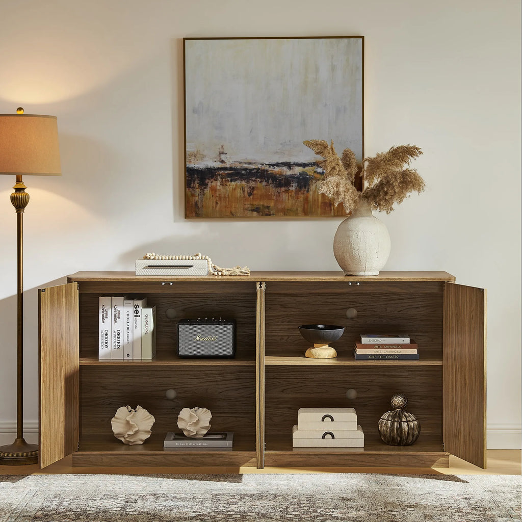 64-Inch TV Stand/Sideboard/Storage Cabinet with Magnetic Doors - Fits Up to 74-Inch TVs; Entertainment Center Featuring Storage