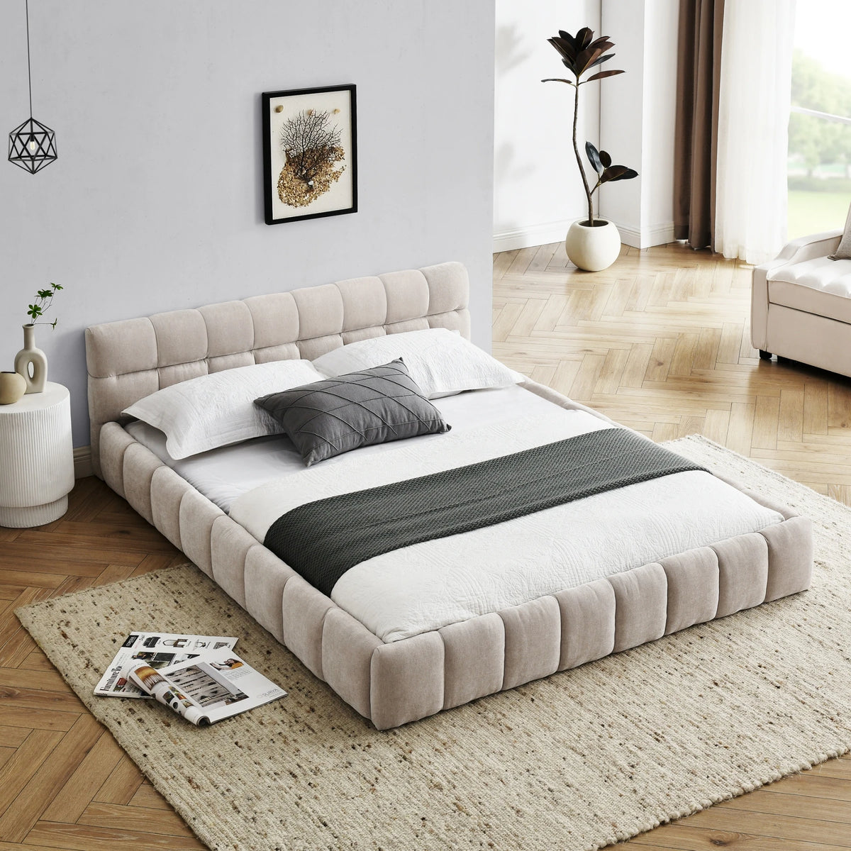 Low-Profile Chenille Platform Bed