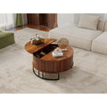 31.5 Inch Round Coffee Table with Storage,Fluted Lift Top Center Table, Midcentury Modern Flip-top Curved Table for Living Room,