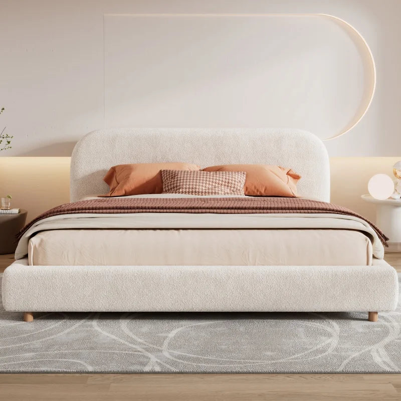 Curved Bouclé Platform Bed