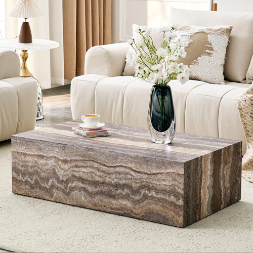 39.3 * 21.6 inch gray marble patterned MDF rectangular coffee table, stable, waterproof and easy to clean, modern minimalist liv
