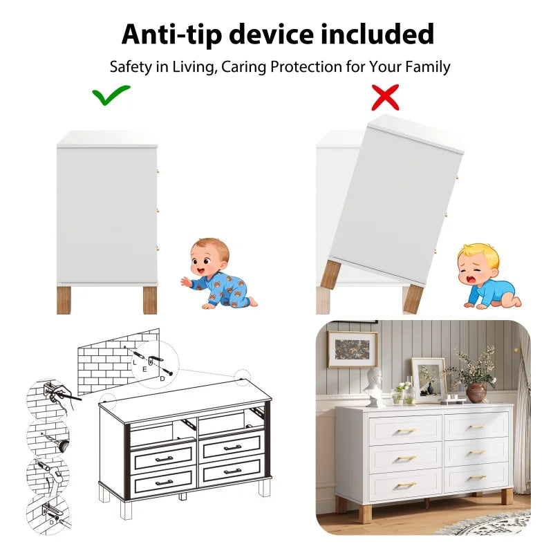 Framed Six-Drawer Dresser