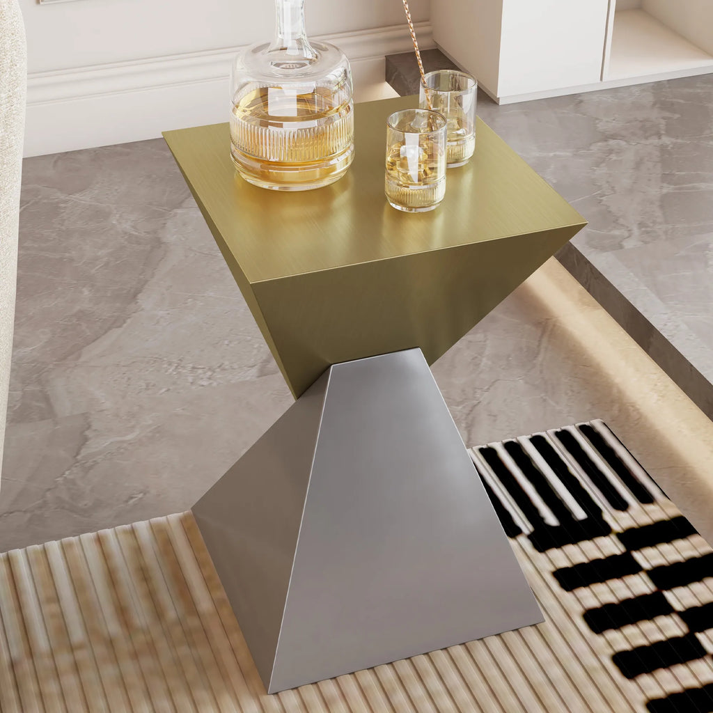 Modern Stainless Steel Abstract End Table with Brushed Finish for Fashion Home