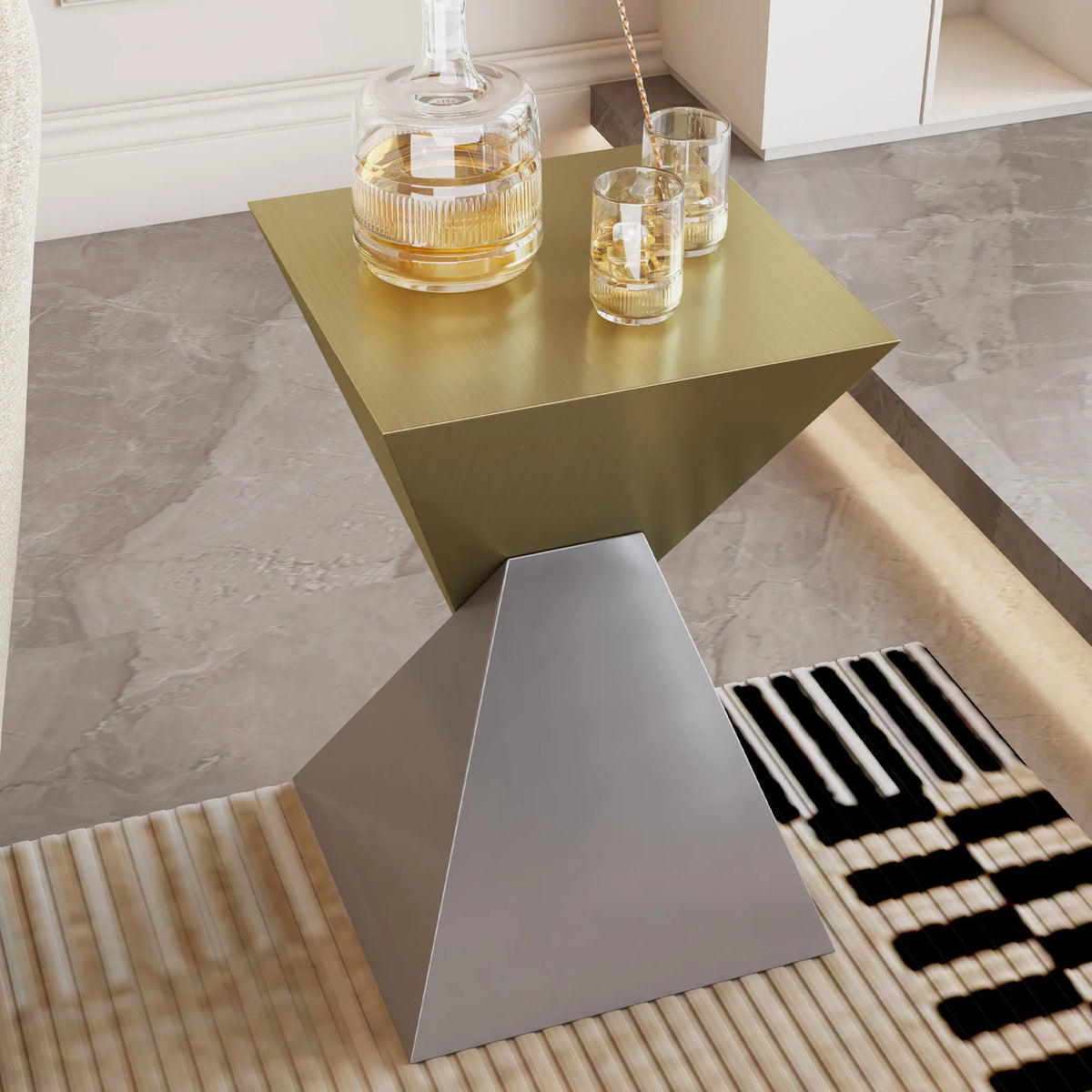 Modern Stainless Steel Abstract End Table with Brushed Finish for Fashion Home