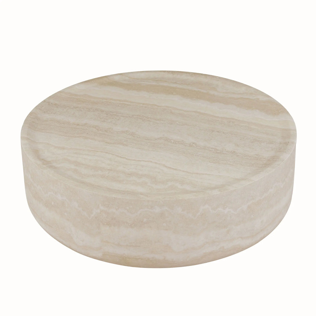 Modern Faux MARS Pattern Round Coffee Table with Storage for Living Room Faux Travertine Textured Design No Assembly Needed