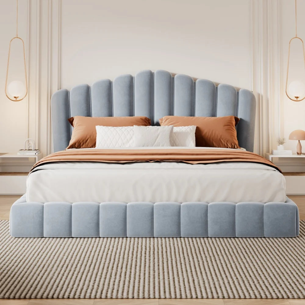 Scalloped Velvet Platform Bed
