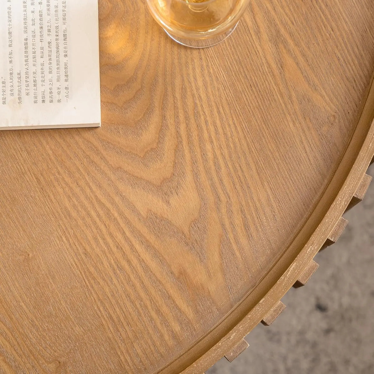 Mid-Century Modern Farmhouse Wood Coffee Table with Carve Design for Living Room and Small Spaces Coffee Table