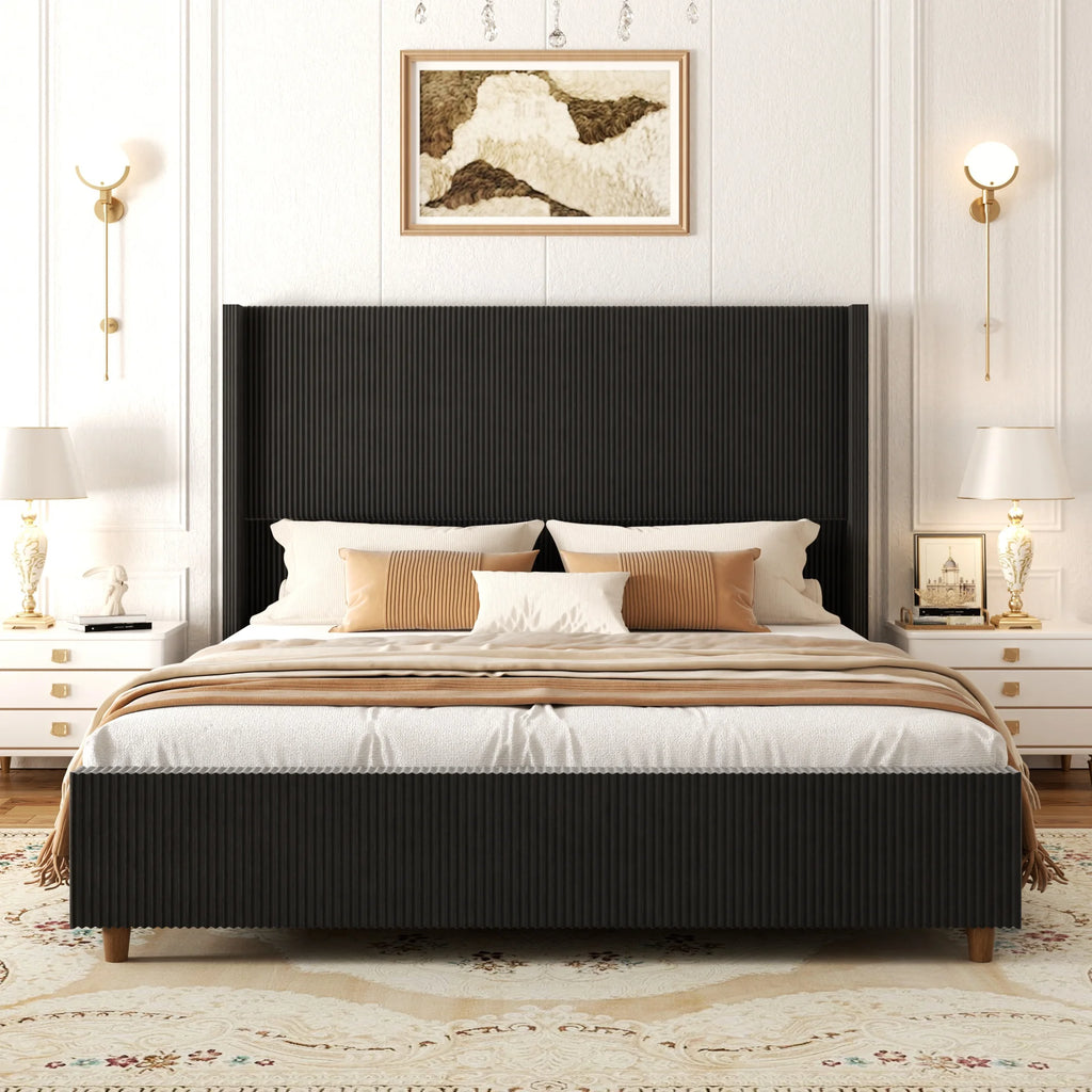 Tall Wingback Upholstered Bed