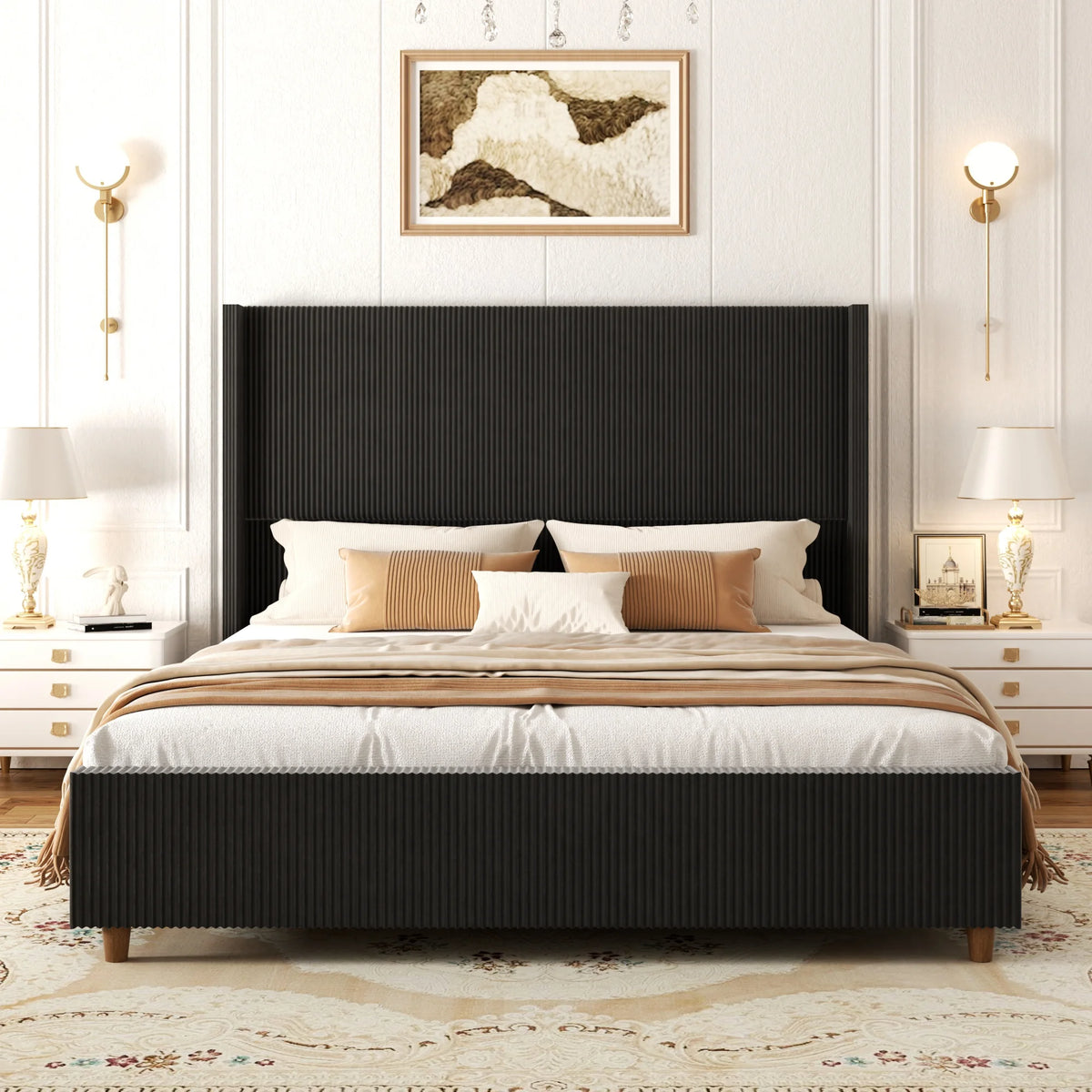 Tall Wingback Upholstered Bed