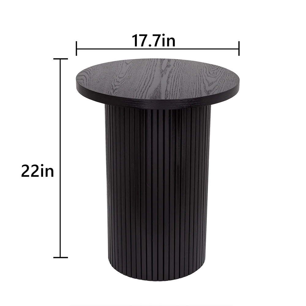 Black 22" Tall Pedestal Round End Table Handcrafted Wood Coffee Table