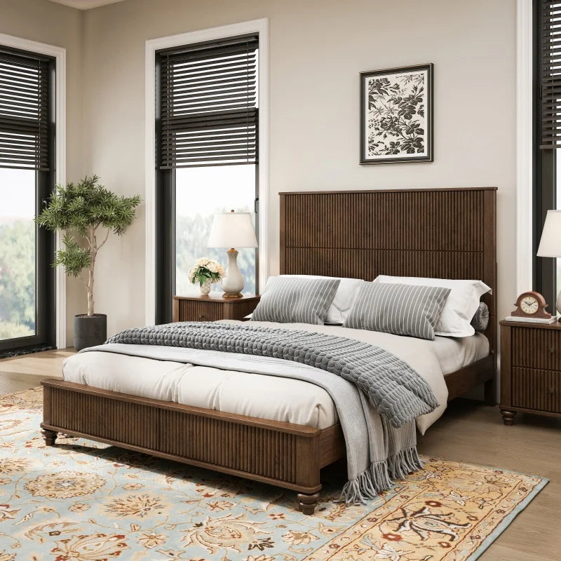 Fluted Wood Platform Bed