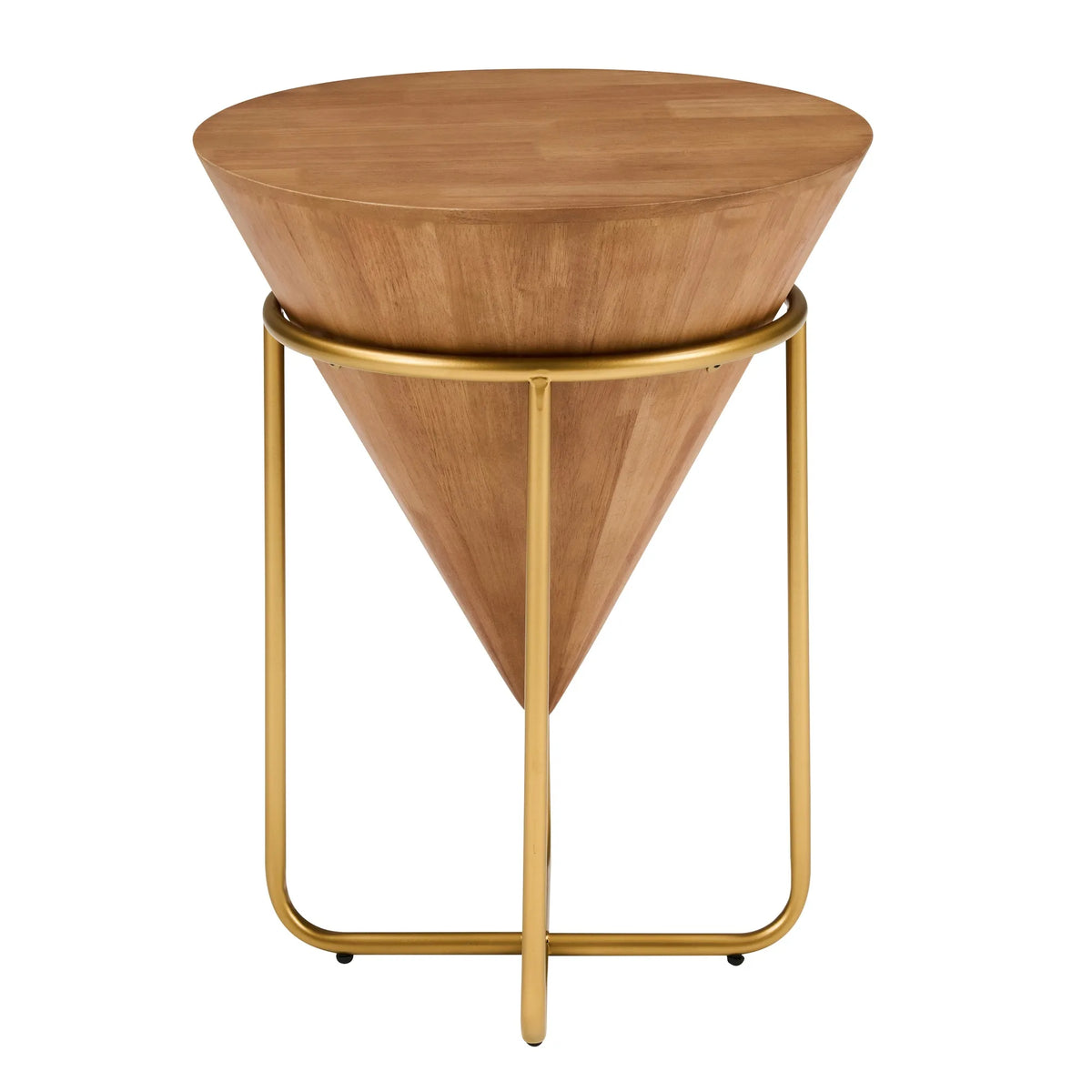 Minimalist & Luxe Wood & Gold Side Table, Cone-Shaped Round Accent Table, Multi-Space Versatile End Table for Living Room, Bedro