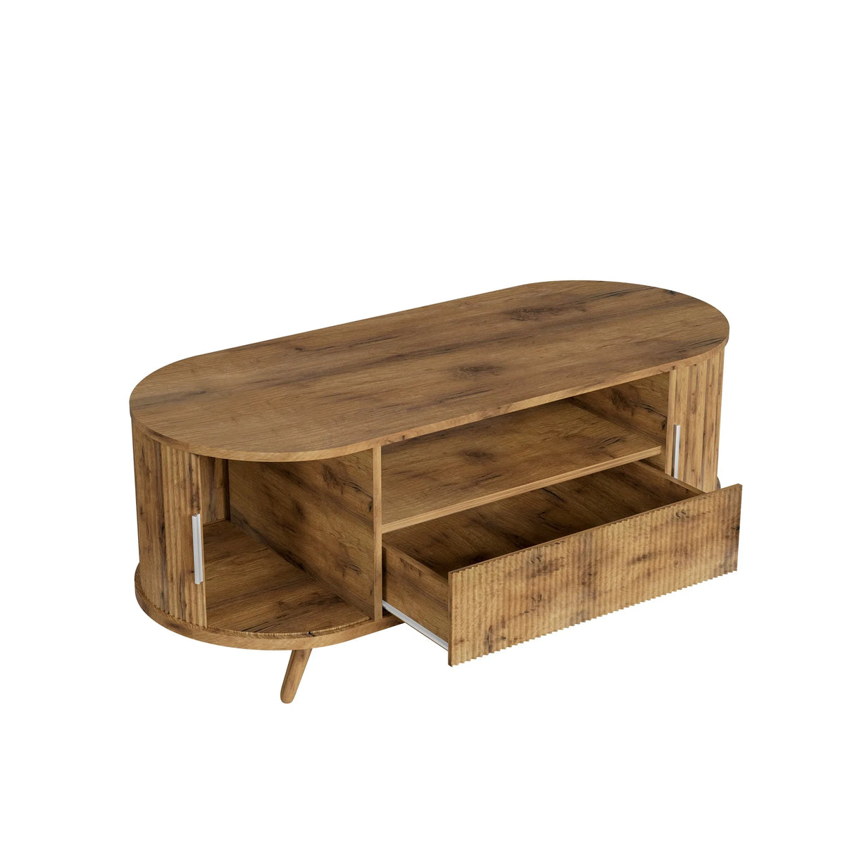 DFW 45.27 Inch Oval Coffee Table with Storage, AlsoCan be used as TV standMid Century Modern Coffee Table with Drawer, Center Ta