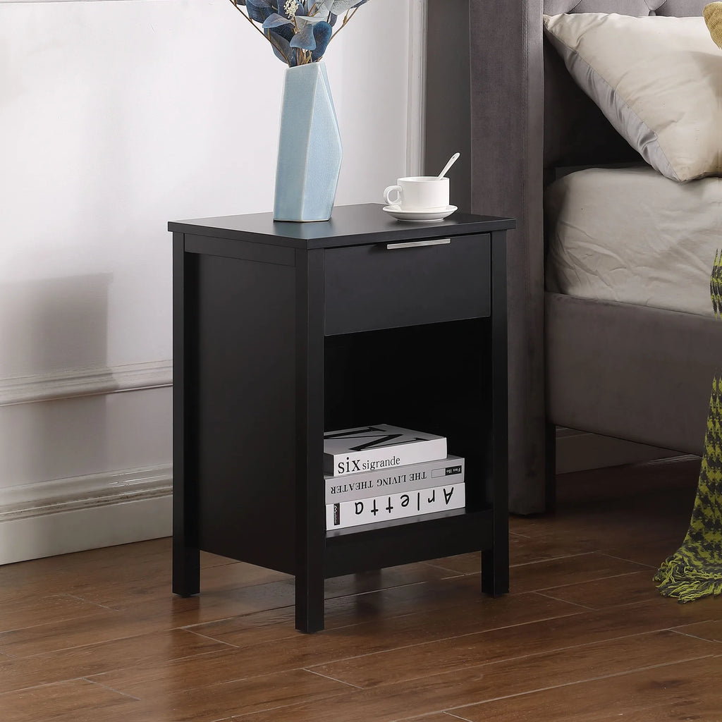 Nightstand with Drawer,3-Tier End Side Table with Storage Drawer and Shelf,Modern Bedside Night Stand for Bedroom, Living Room-R