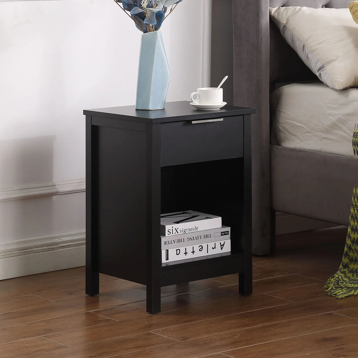 Nightstand with Drawer,3-Tier End Side Table with Storage Drawer and Shelf,Modern Bedside Night Stand for Bedroom, Living Room-R