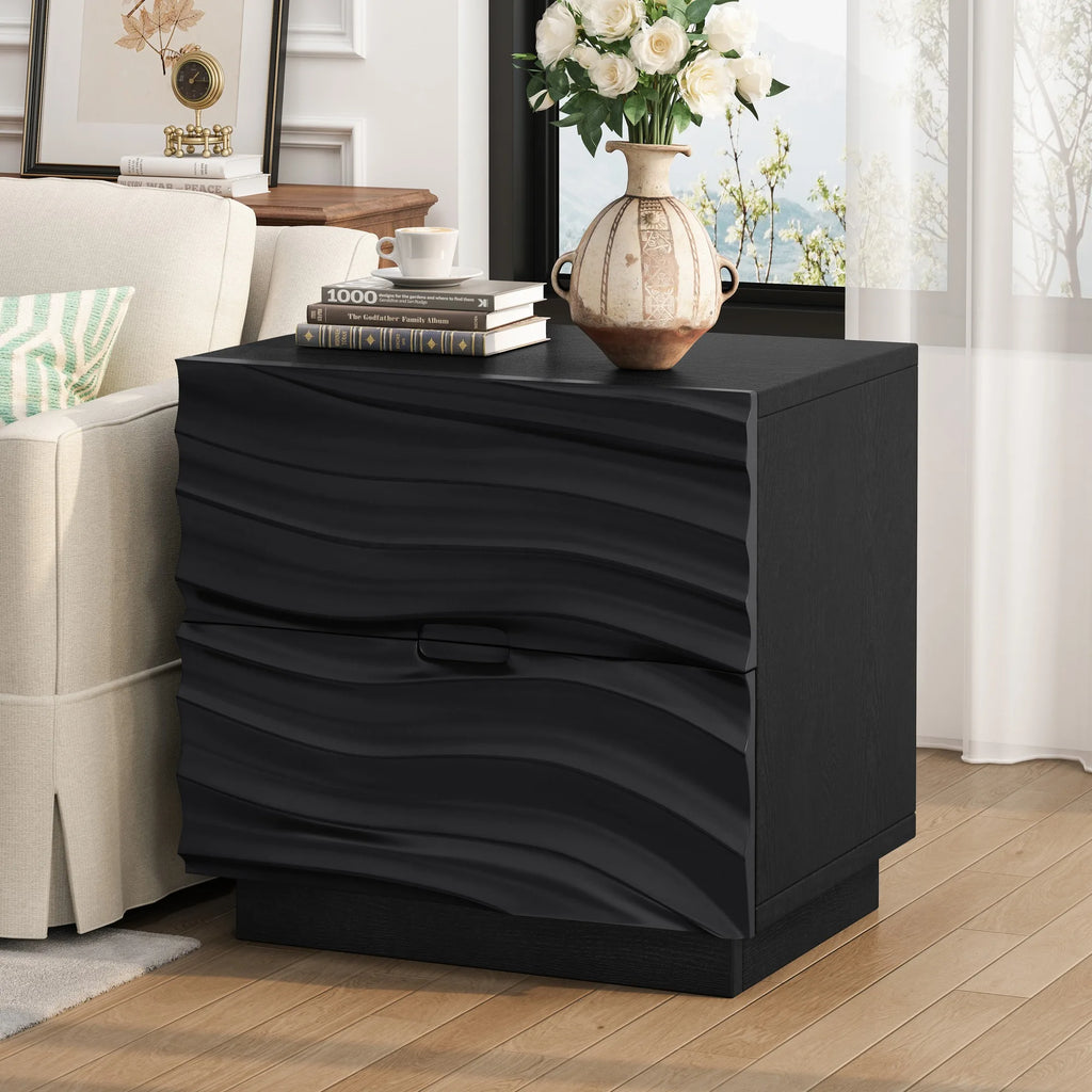 Solid Wood Nightstands, Bedside Table with 2 Drawers, No Handles, Sofa End Table for Living Room, Bedrooms