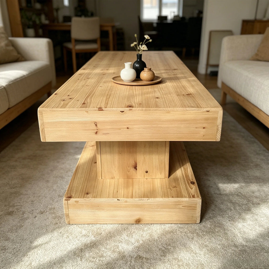 47.24 InchNatural Solid Wood Coffee Table elevate your living room with crafted from premium natural wood with visible grain and