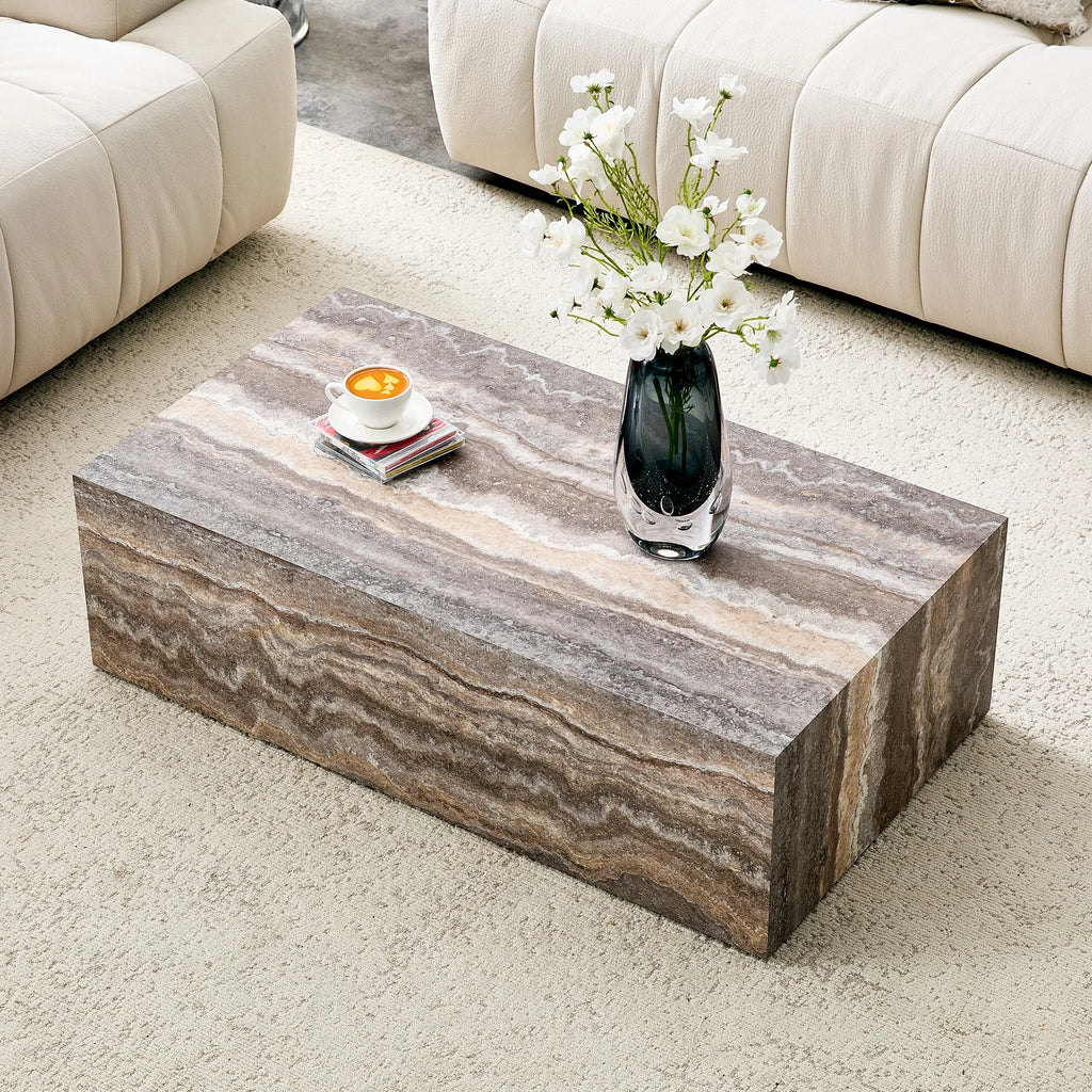 39.3 * 21.6 inch gray marble patterned MDF rectangular coffee table, stable, waterproof and easy to clean, modern minimalist liv