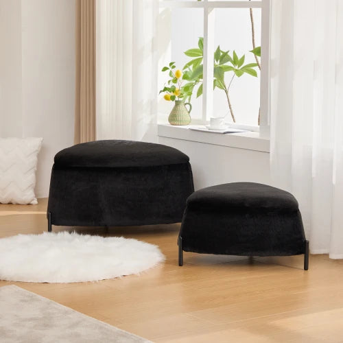 M Modern Durable 2-Piece Faux Fur Fabric Upholstered Storage Ottoman Set with Metal Legs Coffee Side Table Shoe Changing Stool