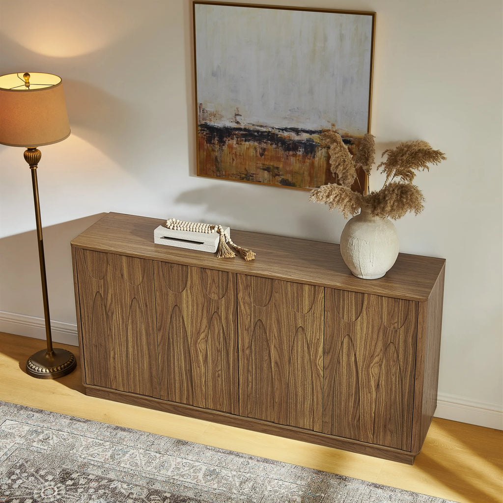 64-Inch TV Stand/Sideboard/Storage Cabinet with Magnetic Doors - Fits Up to 74-Inch TVs; Entertainment Center Featuring Storage