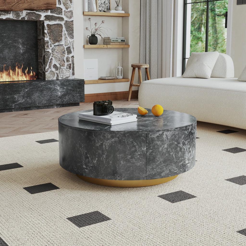ATUNUS USA in Stock Drop Shipping Side Table Tea Storage Modern Marbling MDF Wood Center Round Coffee Table With Drawer