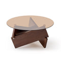 Modern round coffee table, small farmhouse-style coffee table, suitable for living room, with tempered glass top, color: brown