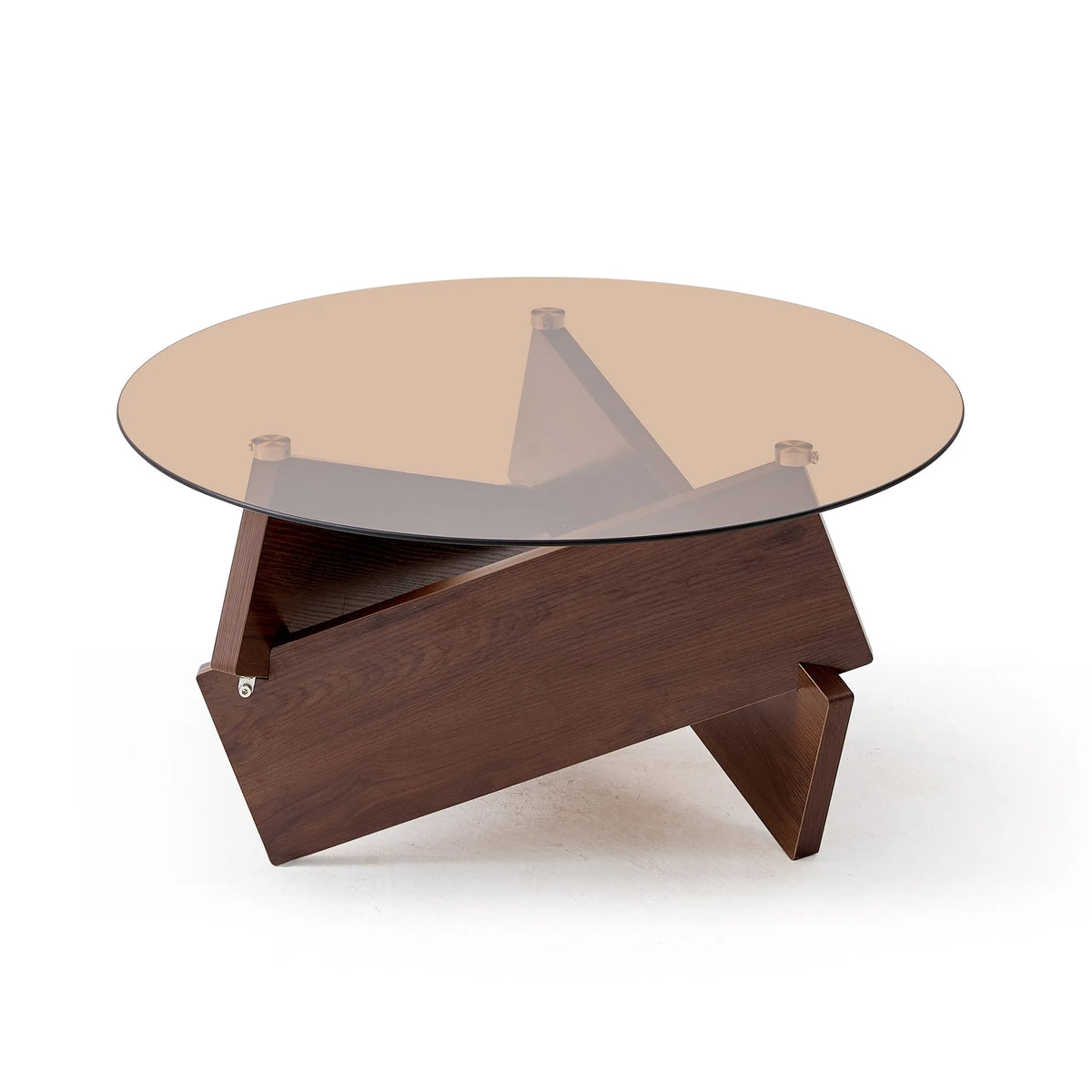 Modern round coffee table, small farmhouse-style coffee table, suitable for living room, with tempered glass top, color: brown