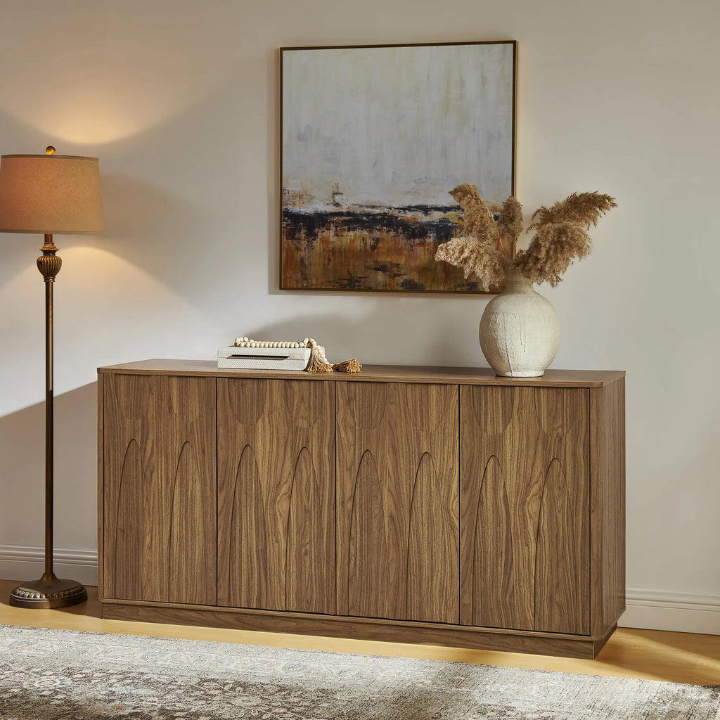 64-Inch TV Stand/Sideboard/Storage Cabinet with Magnetic Doors - Fits Up to 74-Inch TVs; Entertainment Center Featuring Storage