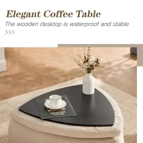 M Modern Durable 2-Piece Faux Fur Fabric Upholstered Storage Ottoman Set with Metal Legs Coffee Side Table Shoe Changing Stool