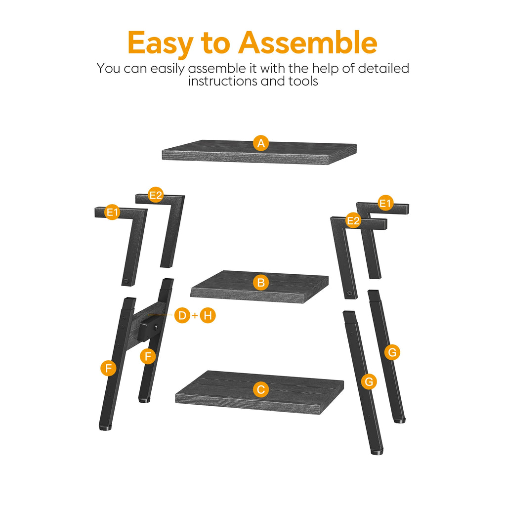 Small Side Tables with Lucky 7 Metal Shape, End Table with Charging Station, 3-Tier Nightstand with Outlets and USB Ports