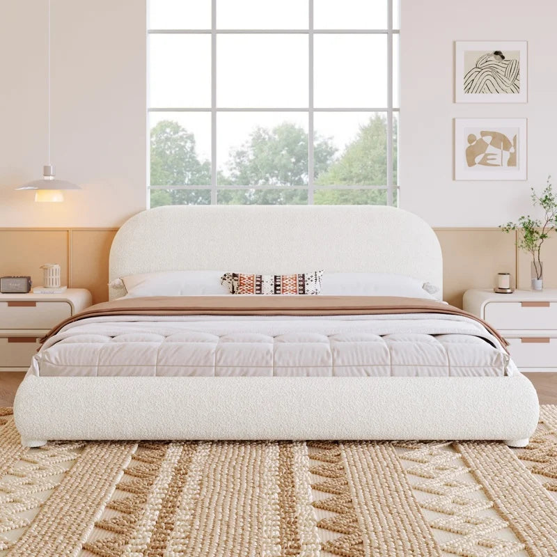 Rounded Bouclé Platform Bed