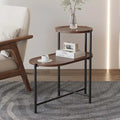 OVS 27" Walnut Brown Modern 2-Tier Coffee Table Oval Side Table Metal Wood with Storage Shelf for Living Room Bedroom