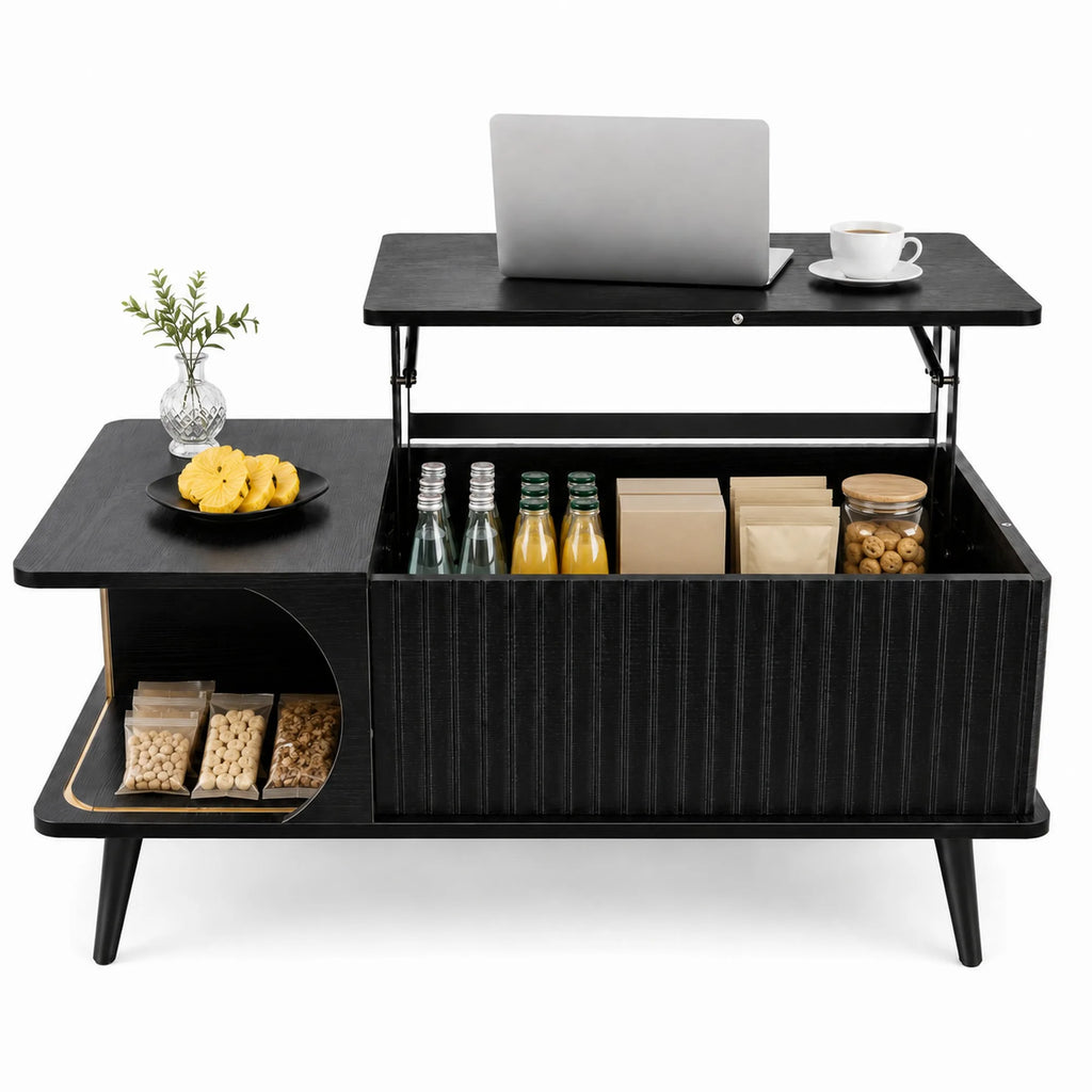 Wood Lift Top Coffee Table with Hidden Compartment and Large Storage Shelf, Lift Tabletop Dining Center Table for Home Living Ro