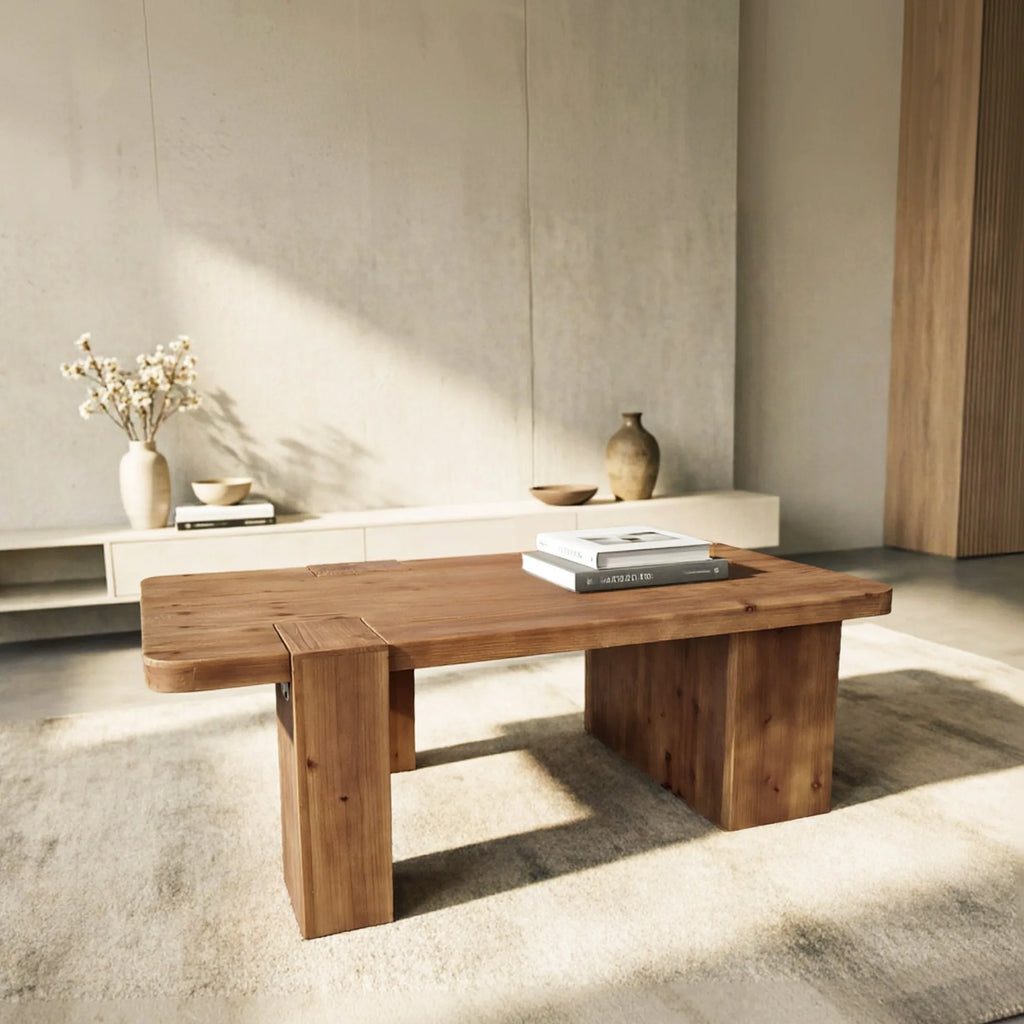 This coffee table with walnut color crafted from selected natural solid wood ,retaining natural wood grain,warm and rustic wood