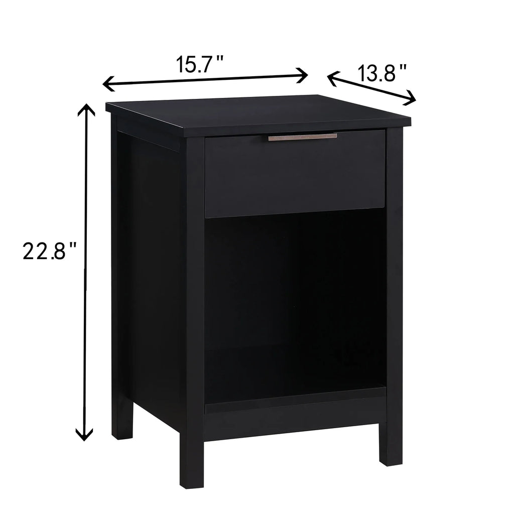 Nightstand with Drawer,3-Tier End Side Table with Storage Drawer and Shelf,Modern Bedside Night Stand for Bedroom, Living Room-R