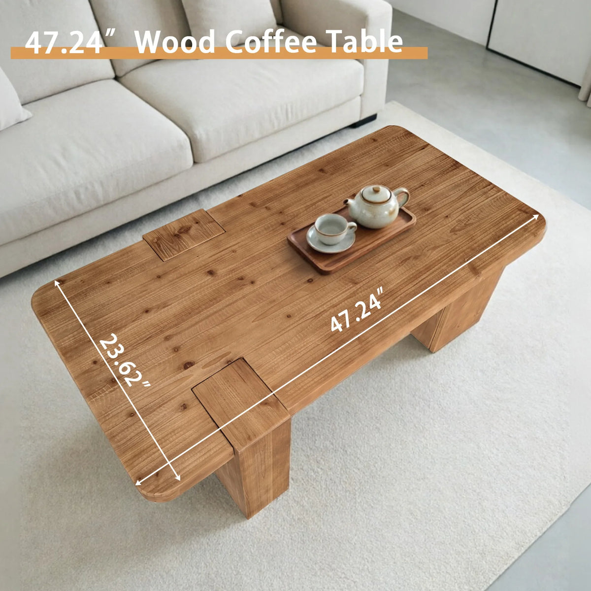 This coffee table with walnut color crafted from selected natural solid wood ,retaining natural wood grain,warm and rustic wood