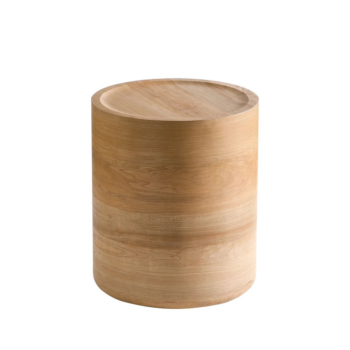 Natural Wood Round Drum Accent Table, No Assembly Side End Table for Living Room Bedroom