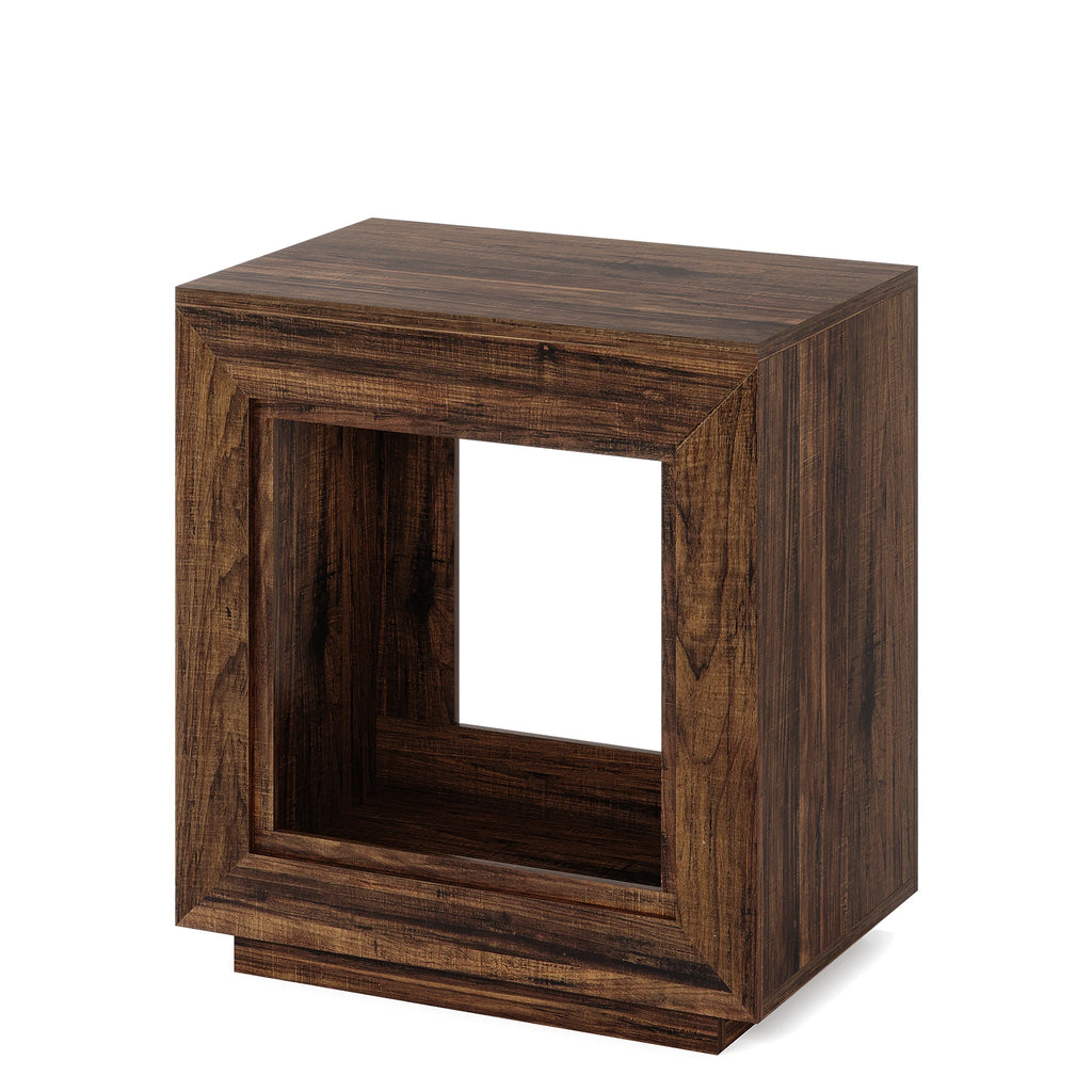 Tribesigns Brown End Table, 24" Side Table with Storage Shelf, Farmhouse Style Nightstand Bedside Table for Small Spaces