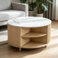 32 Inch Round Coffee Table with Storage, Modern Wood Coffee Table with Cabinet, Circular Center Table for Living Room, Hidden Co