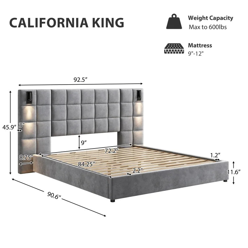 Wide-Headboard Bed with Reading Lights