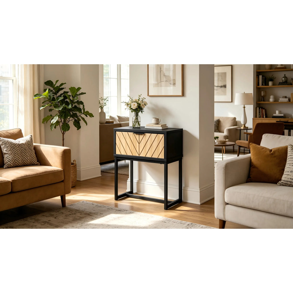 Modern Entryway Console Table with Storage Drawer, Compact Side Accent Table, Black Finish...
