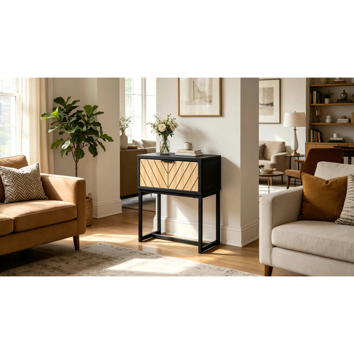 Modern Entryway Console Table with Storage Drawer, Compact Side Accent Table, Black Finish...