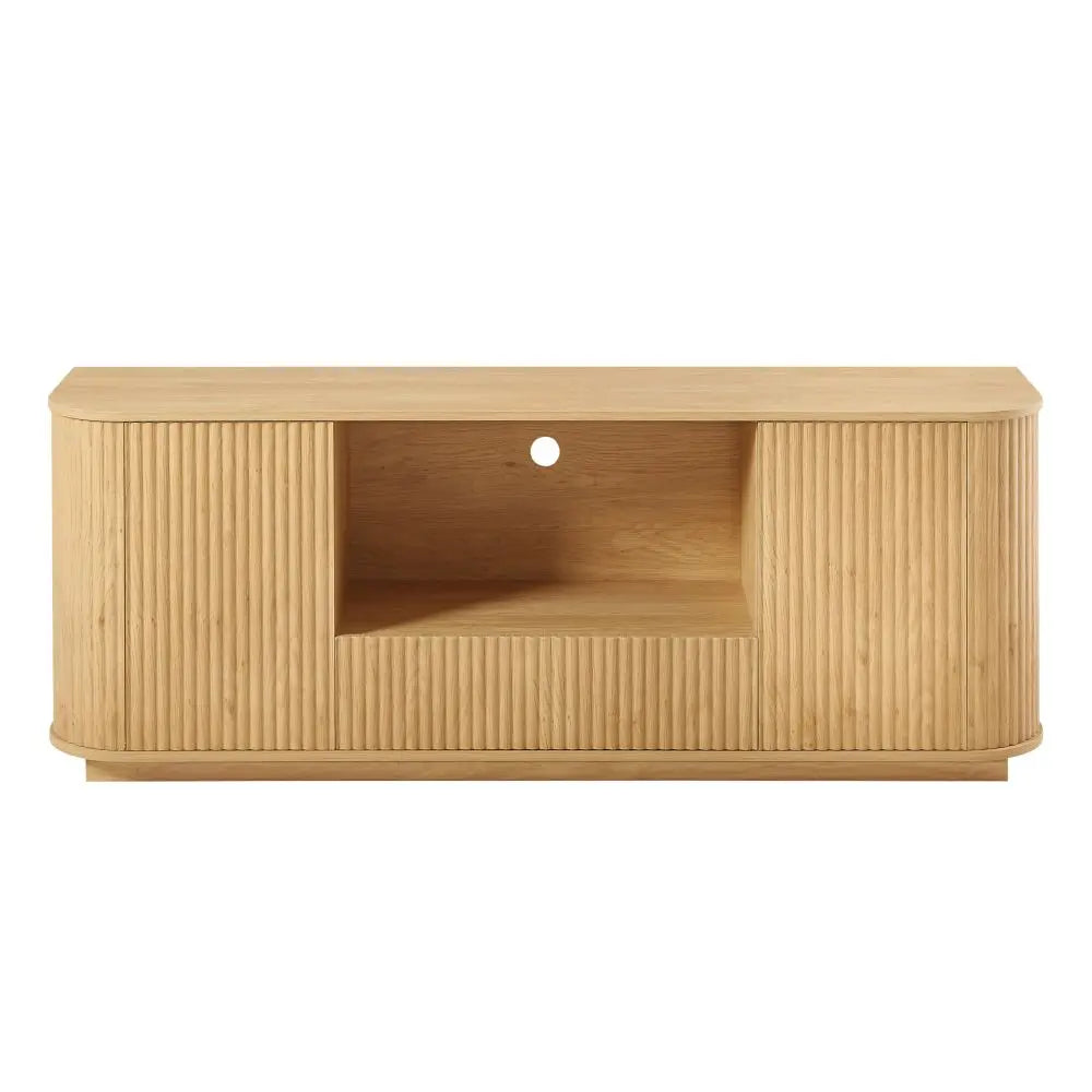 64-Inch Wavy TV Stand Wooden Vertical Stripe Sideboard Storage Cabinet Living Room Bedroom Entryway Media Console Black