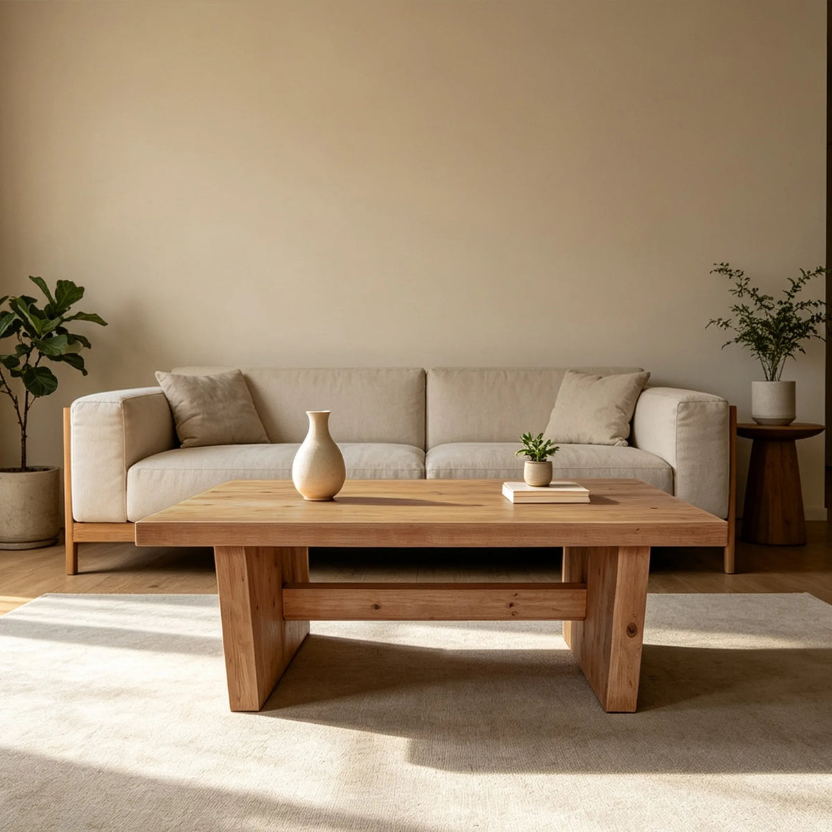 47.24 Inch Coffee table crafted from selected natural solid wood,retaining natural wood grain with warm and rustic wood tones.