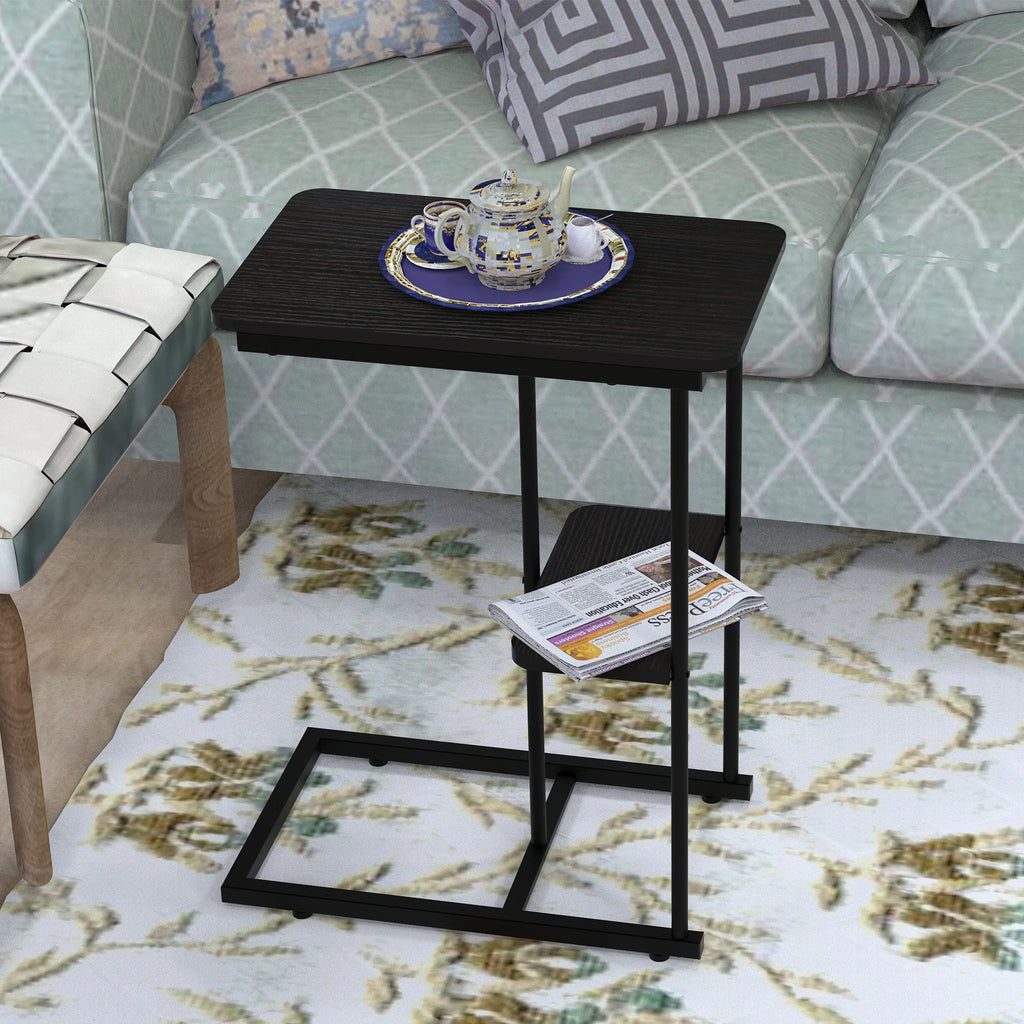 C Side Table,Natural Bed Sofa Snack End Table with Storage Basket,Portablle Laptop Holder Snack Table,Sofa Side Table,Wood Look