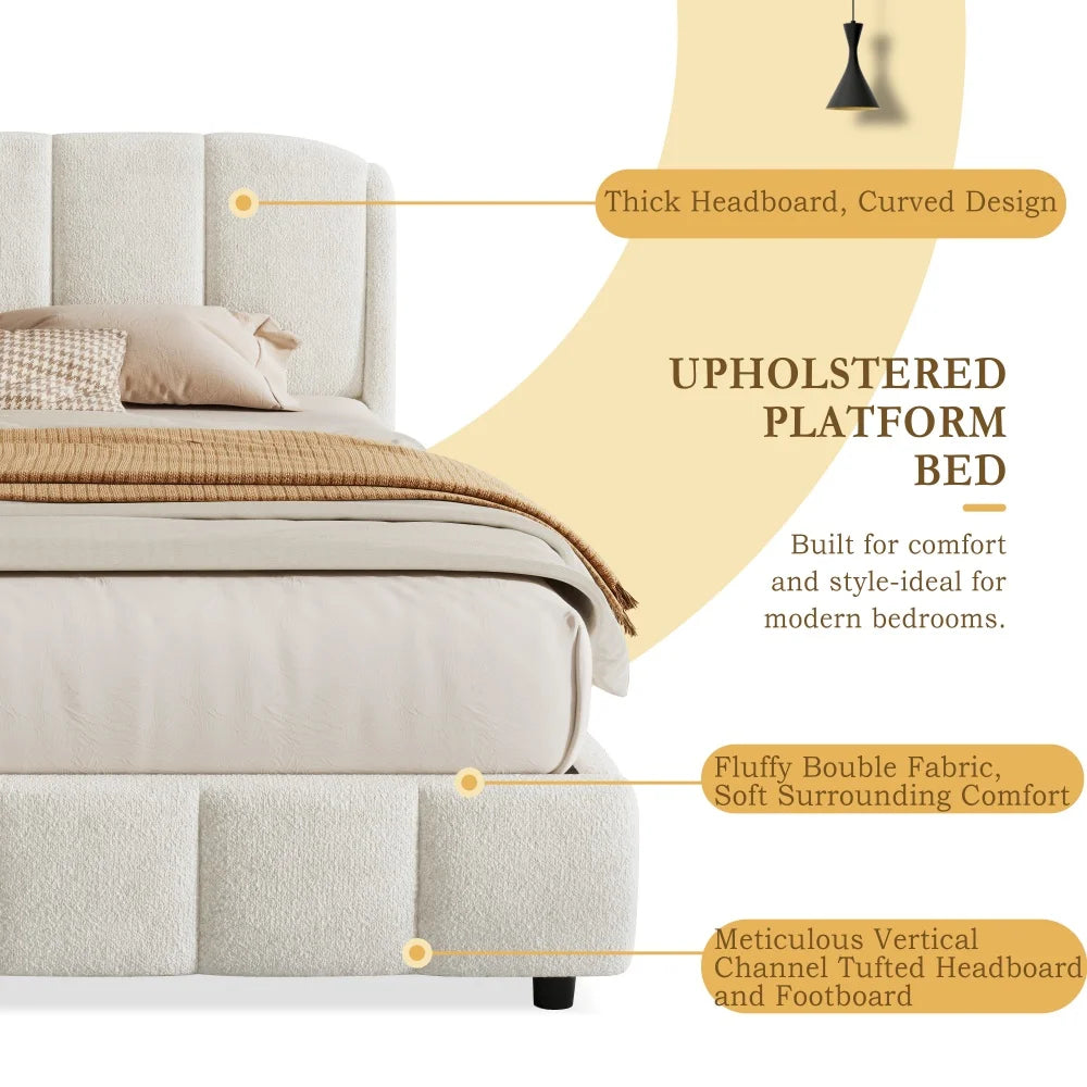 Channel-Tufted Bouclé Bed