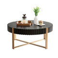 Modern Round Coffee Table 31.5 Inch Matt Black Wood Metal Frame Living Room Furniture