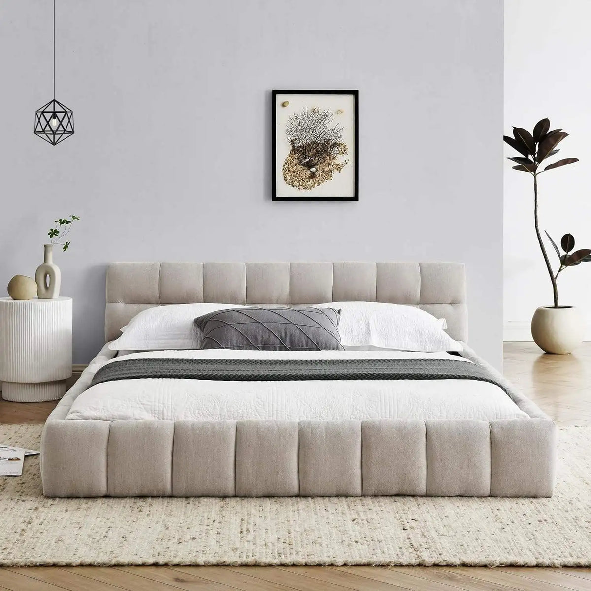 Low-Profile Chenille Platform Bed