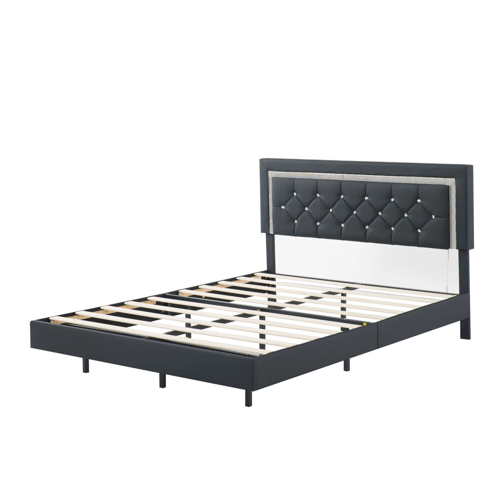 Crystal-Tufted LED Platform Bed
